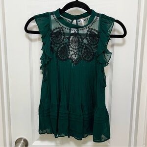 Free People Teal and Black Lace Blouse